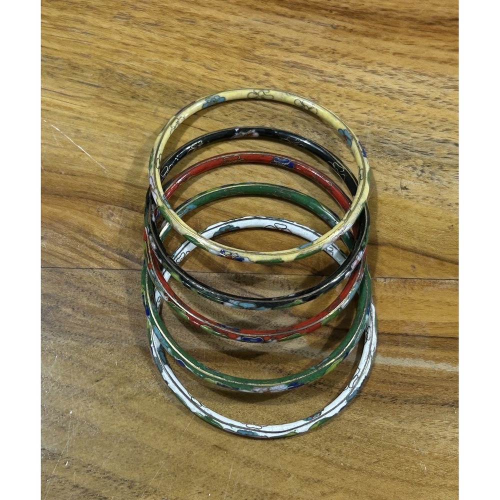 Vintage Cloisonne Bangle Bracelet Set Of 5